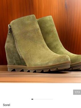 Sorel Olive Green Suede Wedge Ankle Boots